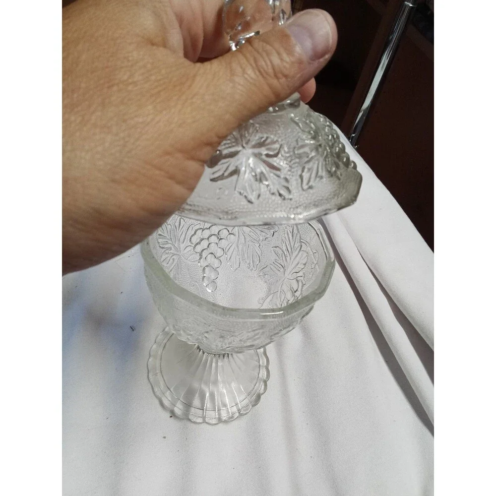 Vintage Glass Candy Dish with Lid - Grape Design - 25% Off 5+